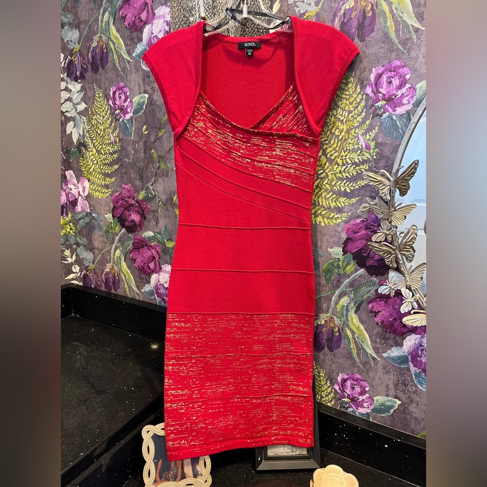 Beautiful red & gold bandage dress